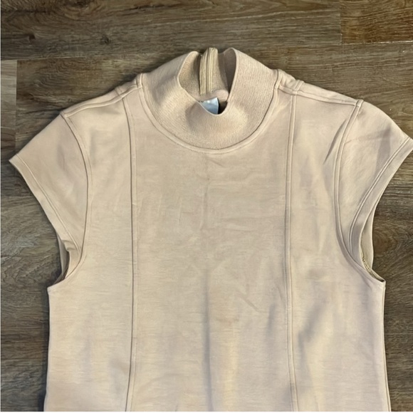 Varley Taunton Mock Neck Midi Dress Beige Sz S Cap Sleeve - Picture 3 of 7